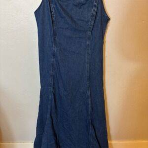 Zara Women's Blue Denim Fit‎ & Flare Sleeveless Knee Length Dress L